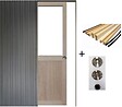 GD MENUISERIES - Porte Coulissante Atelier placage chene Vitrée H204 x L83 cm, Galandage, kit finition (coquille et tire doigt) - vignette