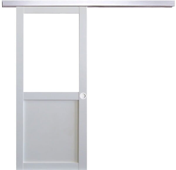 GD MENUISERIES - Porte Coulissante Atelier Blanc H204 x L73 cm sans meneau, Rail Alu, Coquilles blanc - large
