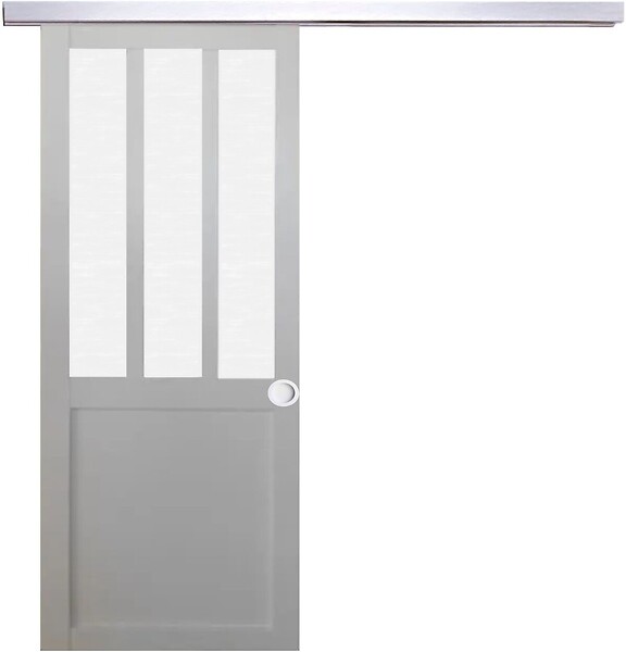 GD MENUISERIES - Porte Coulissante Atelier Blanc vitre depoli H204 x L83 cm, Rail Alu, Coquilles blanc - large