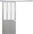 GD MENUISERIES - Porte Coulissante Atelier Blanc vitre depoli H204 x L73 cm, Rail Alu, Coquilles blanc - vignette