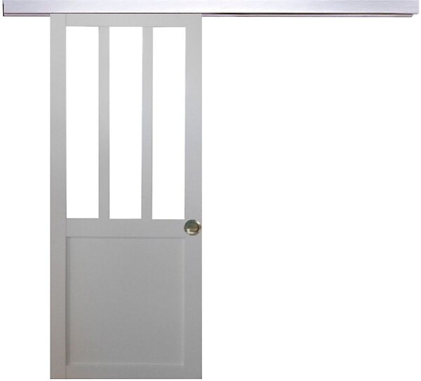 GD MENUISERIES - Porte Coulissante Atelier Blanc H204 x L73 cm, Rail Alu, Coquilles - large
