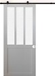 GD MENUISERIES - Porte Coulissante Atelier blanc vitre depoli H204 x L83 cm, Rail Roulettes, Coquilles blanc - vignette