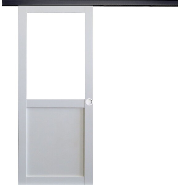 GD MENUISERIES - Porte Coulissante Atelier blanc sans meneau H204 x L73 cm, Rail Alu bandeau noir, Coquilles blanc - large