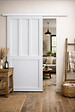 GD MENUISERIES - Porte Coulissante Atelier 2 panneaux blanc H204 x L73 cm, Rail Alu bandeau blanc, Coquilles blanc - vignette