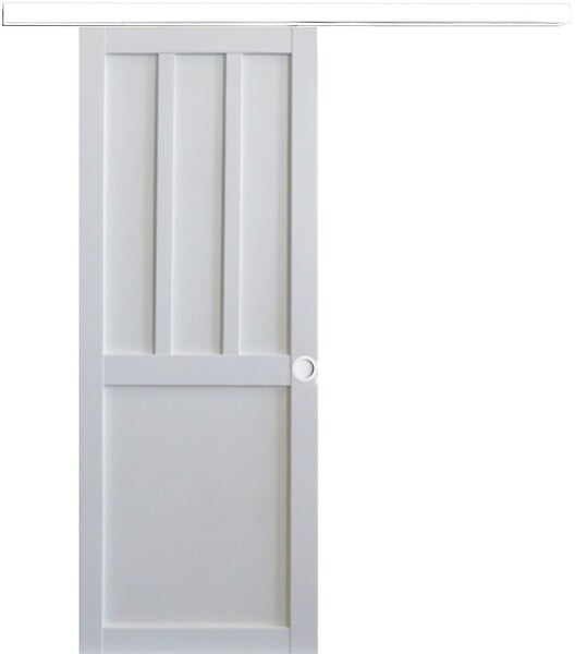 GD MENUISERIES - Porte Coulissante Atelier 2 panneaux blanc H204 x L73 cm, Rail Alu bandeau blanc, Coquilles blanc - large