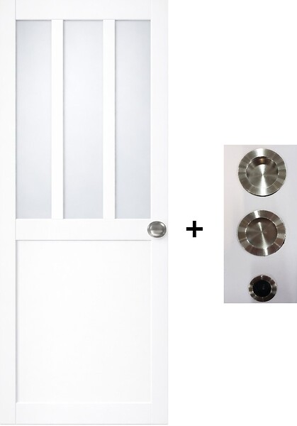 GD MENUISERIES - Porte Coulissante Atelier Blanc vitre depoli H204 x L93 cm, coquilles, tire doigt - large