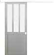 GD MENUISERIES - Porte Coulissante Atelier Blanc vitre depoli H204 x l93 cm, Rail alu Bandeau Blanc, Coquilles blanc - vignette