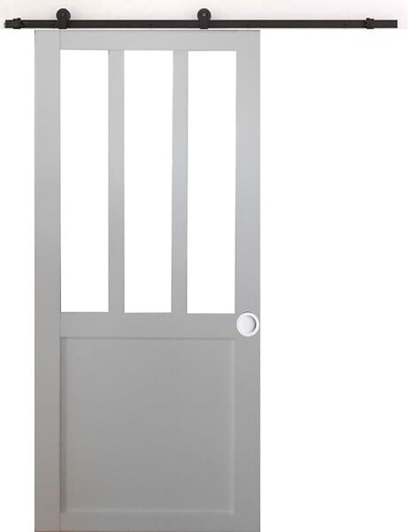 GD MENUISERIES - Porte Coulissante Atelier Blanc H204 X L83 cm, Rail Roulettes, Coquilles Blanc - large