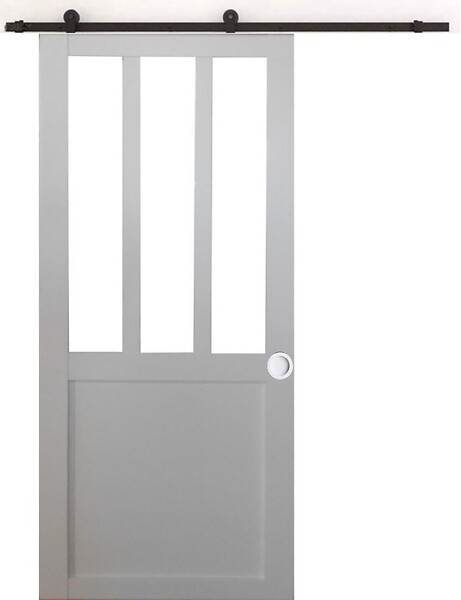GD MENUISERIES - Porte Coulissante Atelier Blanc H204 X L73 cm, Rail Roulettes, Coquilles Blanc - large