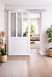 GD MENUISERIES - Porte Coulissante Atelier Blanc H204 x L73 cm, Rail Alu, Coquilles blanc - vignette
