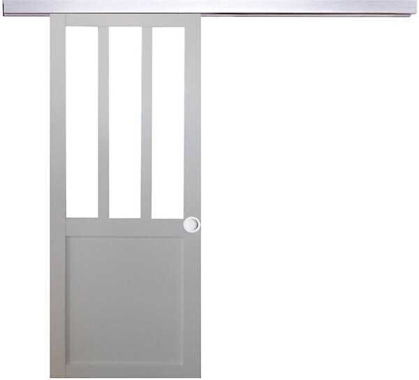 GD MENUISERIES - Porte Coulissante Atelier Blanc H204 x L73 cm, Rail Alu, Coquilles blanc - large