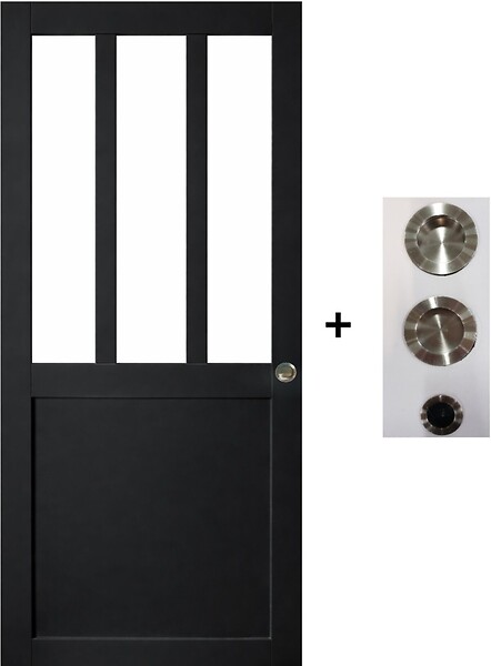 GD MENUISERIES - Porte Coulissante Atelier Noir H204 x L73 cm, coquilles, tire doigt - large