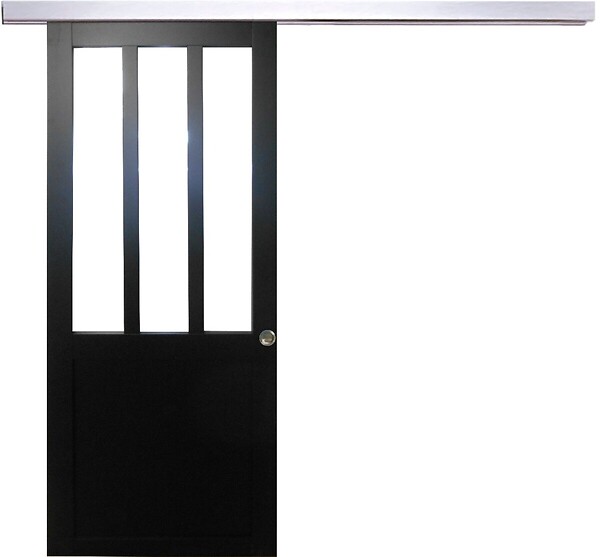 GD MENUISERIES - Porte Coulissante Atelier Noir H204 x L83 cm, Rail Alu, Coquilles - large