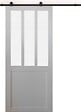GD MENUISERIES - Porte Coulissante Atelier blanc vitre depoli H204 x L93 cm, Rail roulettes - vignette