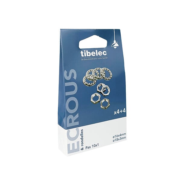 TIBELEC - Lot de 4 écrous 6 pans acier diamètre 15mm - large