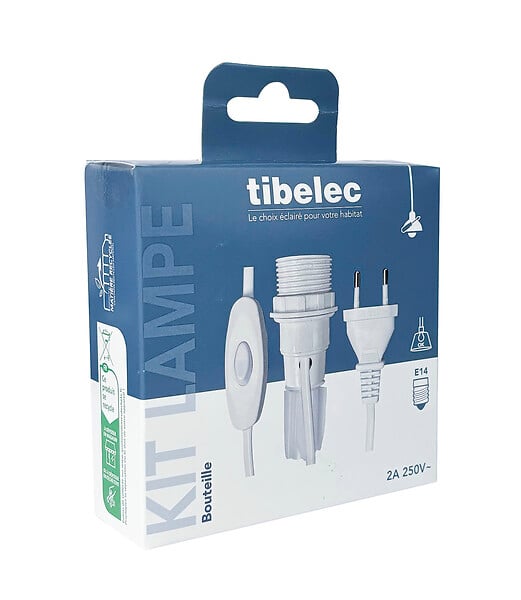 TIBELEC - Kit adaptateur bouteille équipé E14 Blanc - large