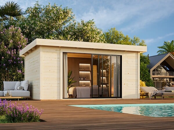 WHITE WOOD - Abri ou studio en bois de jardin Lydia avec baie coulissante alu - Surface : 14,4m2 - large