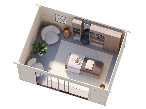 WHITE WOOD - Abri ou studio en bois de jardin Lydia avec baie coulissante alu - Surface : 14,4m2 - large