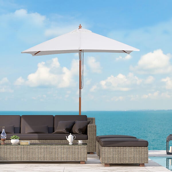 OUTSUNNY - Parasol rectangulaire inclinable bois polyester haute densité 2L x 1,5l x 2,3H m crème - large