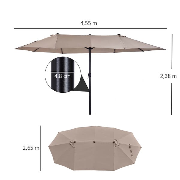 OUTSUNNY - Parasol de jardin XXL parasol grande taille 4,6L x 2,7l x 2,4H m ouverture fermeture manivelle acier polyester haute densité marron - large