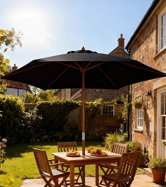 OUTSUNNY - Parasol droit hexagonal grande taille de jardin Ø 2,5 x 2,3H m bois de bambou noir - large