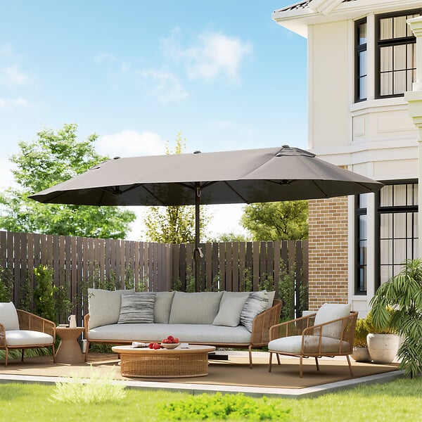 OUTSUNNY - Parasol de jardin XXL parasol grande taille 4,6L x 2,7l x 2,4H m ouverture fermeture manivelle acier polyester haute densité gris - large