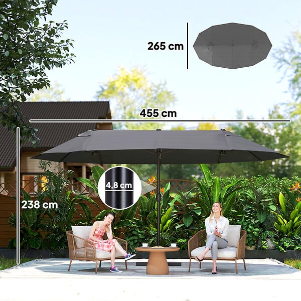 OUTSUNNY - Parasol de jardin XXL parasol grande taille 4,6L x 2,7l x 2,4H m ouverture fermeture manivelle acier polyester haute densité gris - large