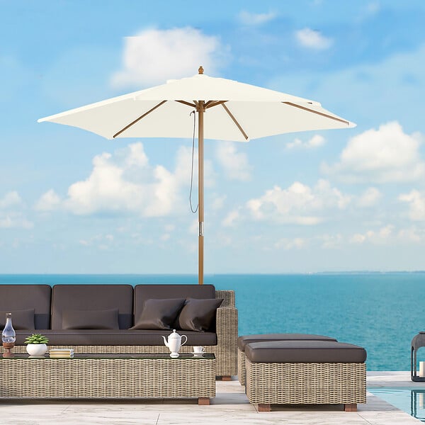 OUTSUNNY - Parasol droit hexagonal de jardin grande taille dim. Ø 2,5 x 2,3H m bambou polyester crème - large