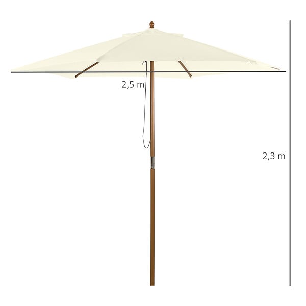 OUTSUNNY - Parasol droit hexagonal de jardin grande taille dim. Ø 2,5 x 2,3H m bambou polyester crème - large