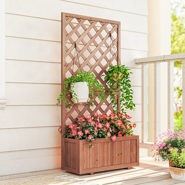 OUTSUNNY - Jardinière avec treillis - bac à fleurs - jardinière sur pied - dim. 72,5L x 31,5l x 149,5H cm inserts d'irrigation inclus bois sapin pré-huilé - large
