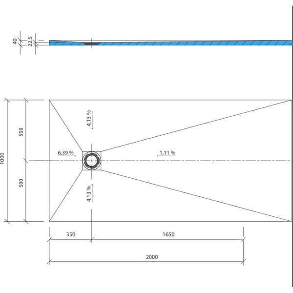 WEDI - Receveur de douche à carreler 200 x 100 Fundo Primo écoulement excentré + bonde verticale + kit d'étanchéité + colle 320 - large
