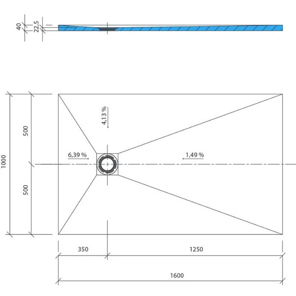 WEDI - Receveur de douche à carreler 160 x 100 Fundo Primo rectangle écoulement excentré + bonde horizontale + kit d'étanchéité - large
