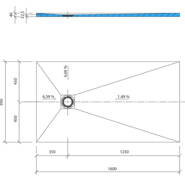 WEDI - Receveur de douche à carreler 160 x 90 Fundo Primo rectangle écoulement excentré + bonde horizontale + kit d'étanchéité - large