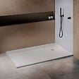 U-TILE - Receveur résine 150 x 100 cm blanc effet granit - grille carrée excentrée - vignette