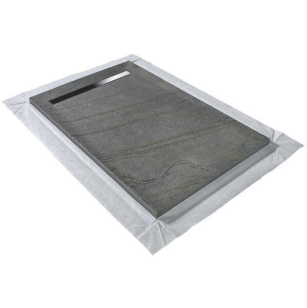 U-TILE - Receveur pierre naturelle ardoise claire 120 x 90 cm - grille caniveau acier excentrée - large