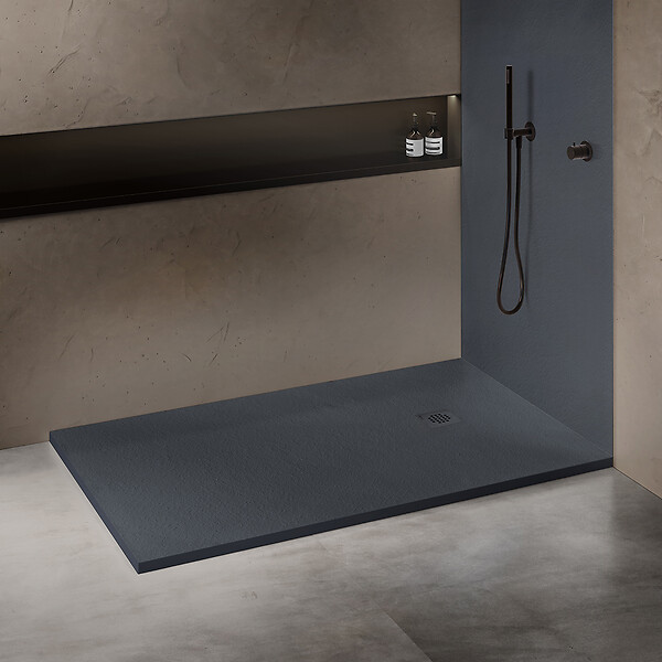U-TILE - Receveur résine 200 x 100 cm gris granit effet granit - grille carrée excentrée - large