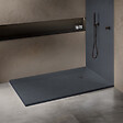 U-TILE - Receveur résine 200 x 100 cm gris granit effet granit - grille carrée excentrée - vignette