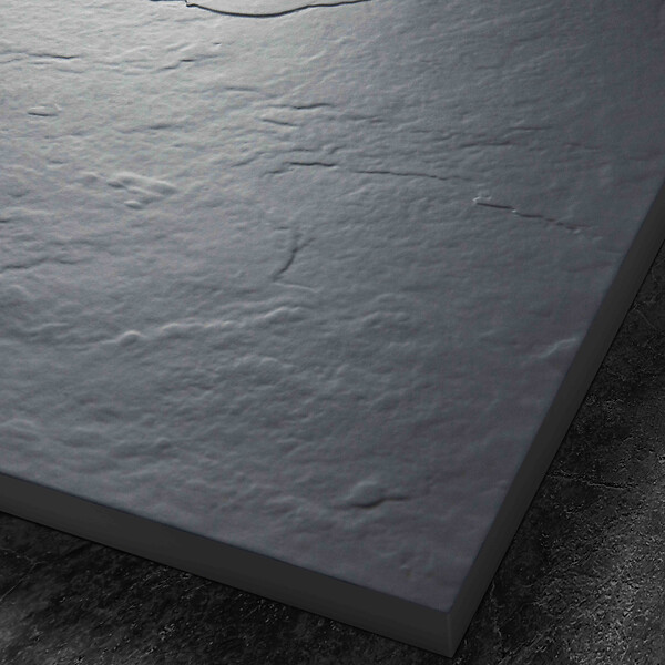 U-TILE - Receveur résine 70 x 70 cm gris ardoise effet ardoise - grille carrée centrée - large