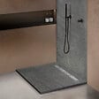 U-TILE - Receveur pierre naturelle ardoise claire 100 x 100 cm - grille caniveau acier excentrée - vignette