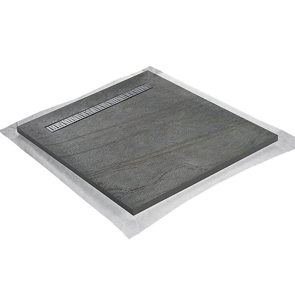 U-TILE - Receveur pierre naturelle ardoise claire 120 x 120 cm - grille caniveau acier excentrée - large