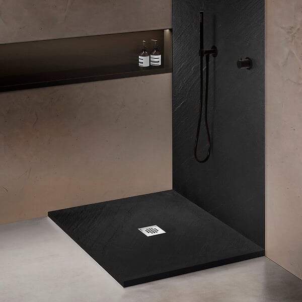 U-TILE - Receveur pierre naturelle graphite noir 100 x 100 cm - grille carrée centrée - large