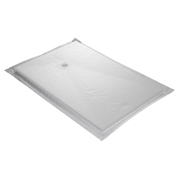 U-TILE - Receveur résine 100 x 80 cm blanc effet ardoise - grille carrée excentrée - large