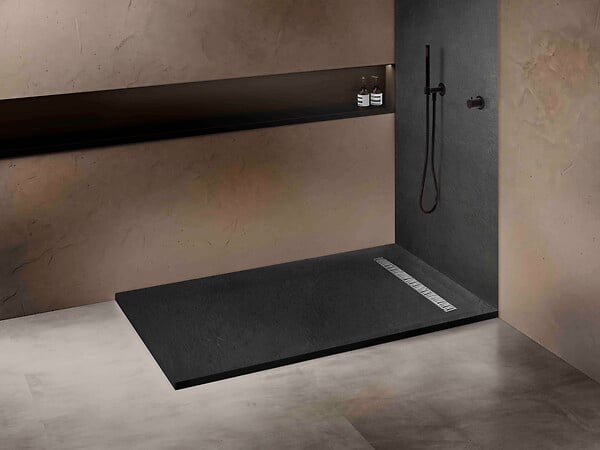 U-TILE - Receveur pierre naturelle rocher de mer 180 x 90 cm - grille caniveau acier excentrée - large
