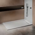 U-TILE - Receveur résine 150 x 100 cm blanc effet granit - grille caniveau excentrée - vignette