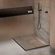 U-TILE - Receveur pierre naturelle cuivre 120 x 120 cm - grille caniveau acier excentrée - vignette