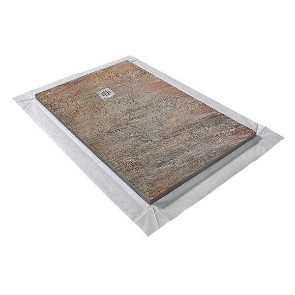 U-TILE - Receveur pierre naturelle cuivre 120 x 90 cm - grille carrée acier excentrée - large