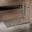 U-TILE - Receveur pierre naturelle cuivre 120 x 90 cm - grille carrée acier excentrée - vignette