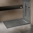 U-TILE - Receveur pierre naturelle ardoise claire 140 x 90cm - grille caniveau acier excentrée - vignette