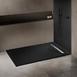 MARMOX - Receveur pierre naturelle graphite noir U-Tile grille caniveau acier excentrée - vignette