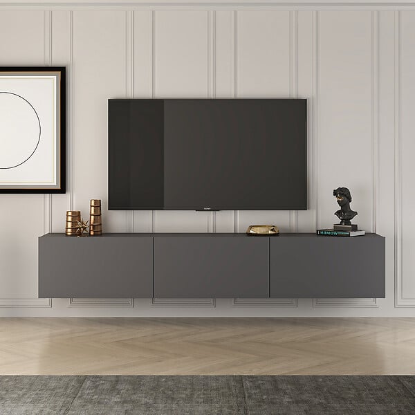 HABITAT ET JARDIN - Meuble TV en bois "West" 150 x 32 x 30 cm - Anthracite - large